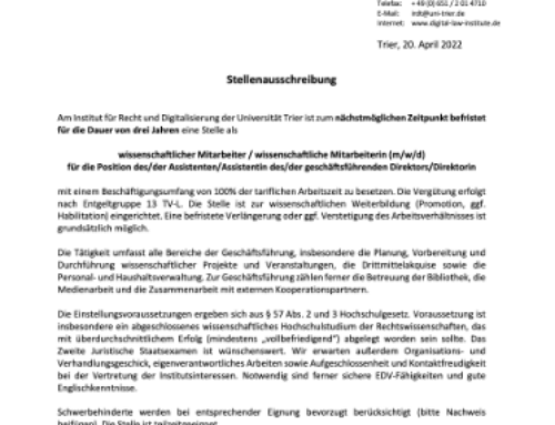 Stellenausschreibung für die Position des/r Assistenten/Assistentin des/der Geschäftsführenden Direktors/Direktorin