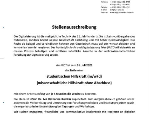 Stellenausschreibung studentische Hilfskraft (m/w/d)